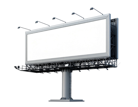 Blank billboard, light gray metal framework, large white screen