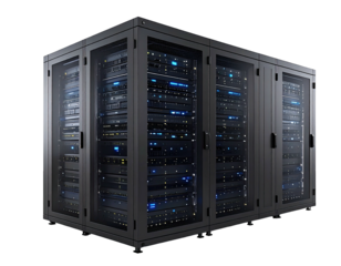 Server racks filled with networking equipment