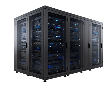 Server racks filled with networking equipment