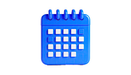 3D blue calendar icon, white day squares, on a black background