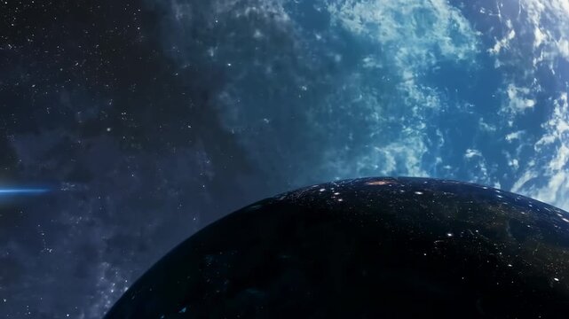 Superior civilization invades a new world. An interstellar spaceship in the background of a potentially habitable planet. An invasion of a habitable planet by a superior civilization.