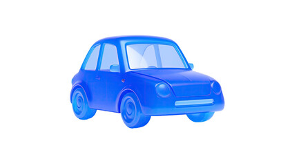 Rendered, simple blue compact car, isolated against a stark black background