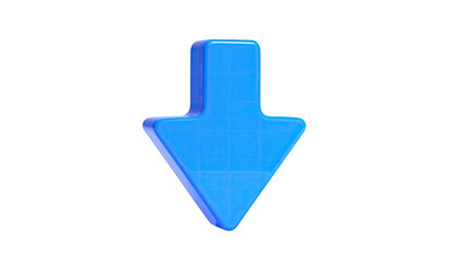 A shiny 3D blue arrow points directly downwards on a black background