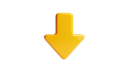 3D-rendered, shiny, yellow arrow pointing downwards against a black background