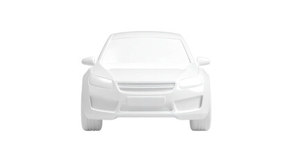 A front view of a white car with headlights, grille, and wheels isolated on black