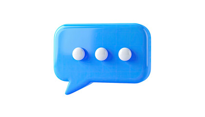 A glossy, blue chat bubble icon with three white dots centered on a black background