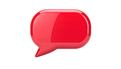 Glossy, 3D, red chat bubble graphic on black background, a speech or thought symbol