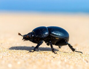 Close-up of a black beetle on sand (1)