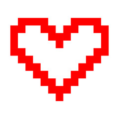Pixel red hollow heart with bold outline, retro digital symbol of love, romance, minimal design, gaming culture, and Valentine's Day creative concepts