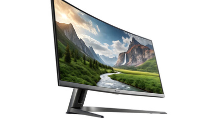 Fototapeta premium Wide gaming monitor with curved display for immersive experience cut out on PNG. AI GENERATED.