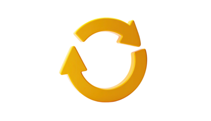 A golden, two-arrow circular symbol on a black background, representing continuous cycle