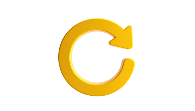 A golden curved arrow in a loop shape on a black background, isolated