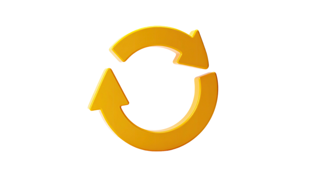 A golden, two-arrow circular symbol on a black background, representing continuous cycle
