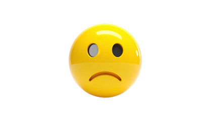 Fototapeta premium A glossy yellow emoji, half happy/half sad, with one eye closed on a black background