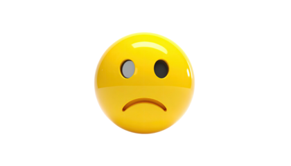 A glossy yellow emoji, half happy/half sad, with one eye closed on a black background