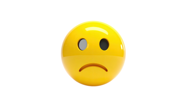 A glossy yellow emoji, half happy/half sad, with one eye closed on a black background