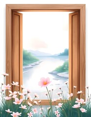 Window frame with flowers