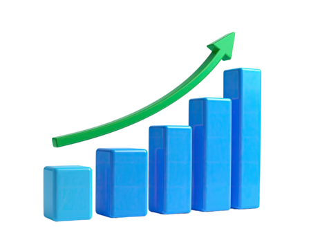 3D graphic of a rising bar graph