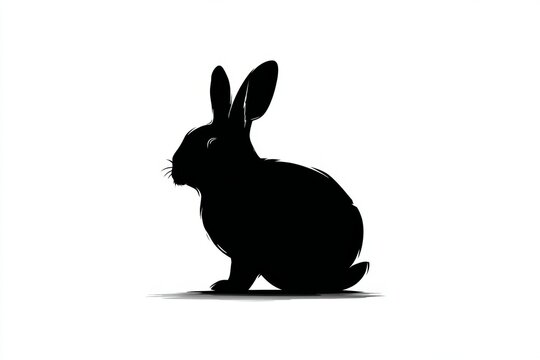 Silhouette of a sitting rabbit in black and white minimalist design