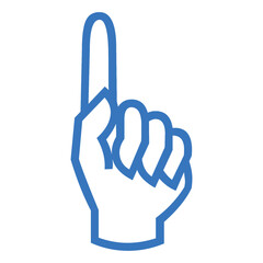 Blue outline raised index finger gesture vector icon number one sign