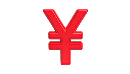 Obraz premium A glossy red Japanese Yen symbol floats centered against a stark black background