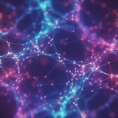 Neural Network Flow. complex neural network. glowing lines and nodes are intentionally rendered with a soft, ethereal blur and shallow focus, making them look like a glowing,interconnected digital web
