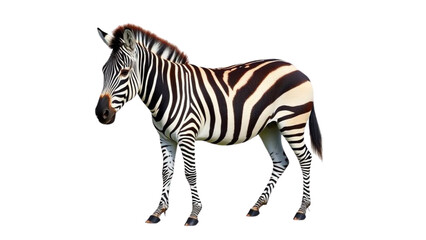 Zebra standing on white background. Minimalist wildlife wall art print, showcasing black and white stripes in high detail. Perfect for modern decor, animal lovers, and stylish home design.