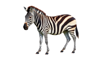 Zebra standing on white background. Minimalist wildlife wall art print, showcasing black and white stripes in high detail. Perfect for modern decor, animal lovers, and stylish home design.