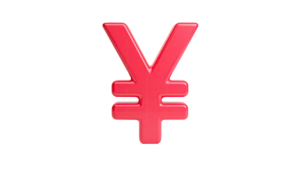 A glossy red symbol for a form of currency, floating against a solid black background