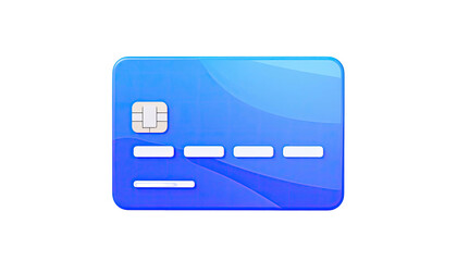 Digital credit card icon, a blue, rounded rectangle, with a chip and detail