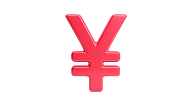 A glossy red symbol for a form of currency, floating against a solid black background