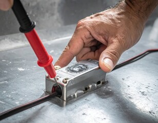 Technician testing electrical component with multimeter probe
