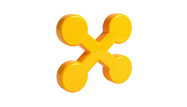 A bright yellow abstract shape of intersecting circles against a pure black background