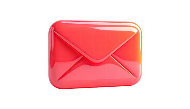 Shiny, rounded, red envelope icon, slightly angled, against a dark background