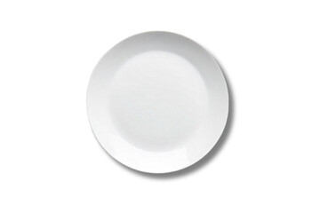 A round white ceramic plate with a glossy finish, centered in the image.