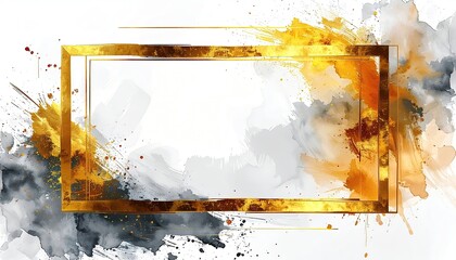 Gold framed rectangular graphic with watercolor splashes