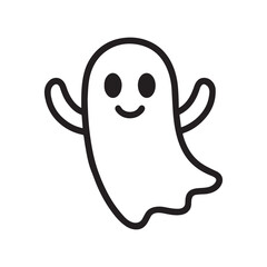 Cute Ghost Outline Icon Vector on White Background