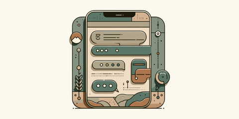 Conceptual illustration of mobile application UI UX design process with chat bubbles and interactive elements on a smartphone screen