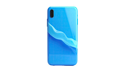 Sleek blue phone back lit with an artistic blue wavy design on a black backdrop