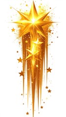 Golden stars burst and streak downward on white background