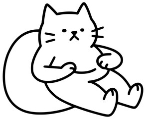 A lazy cat lies on a pillow with a big belly