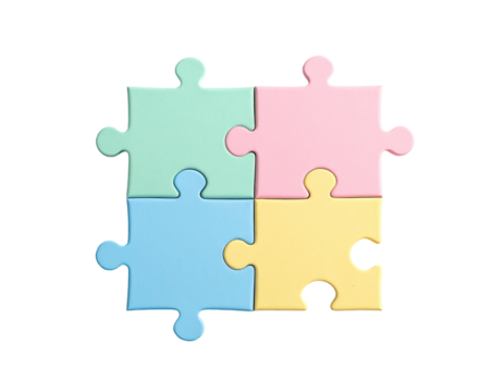 Four pastel-colored puzzle pieces joined - Powered by Adobe