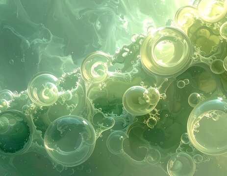 Abstract swirling green bubbles - Powered by Adobe
