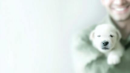 Adorable Puppy with Smiling Owner's Embrace