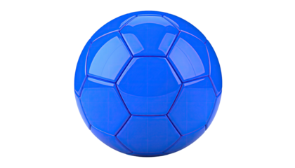 Vibrant blue ball with hexagonal panels, centered on black background, 3D rendered
