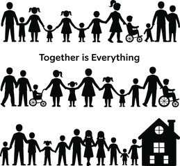 Diverse Family Silhouettes Holding Hands with a House Keywords: family, people, silhouette