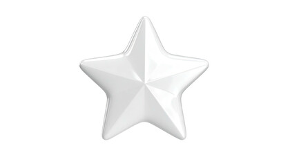 A glossy white, five-pointed star with smooth shading against a black background