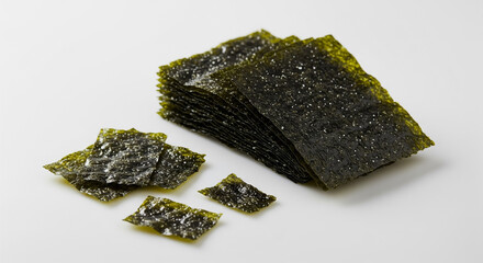 Roasted Seaweed Sheets on White Background