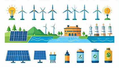 Flat Minimal Vector Renewable Energy Icon Set
