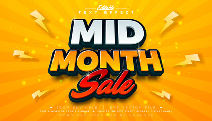 Mid Month Sale Editable Text Effect Design Vector Graphic Style Effect with Shadow and Yellow 3D Typography Lettering on Red Background. Autumnal Premium Scalable Shopping Day Illustration Template